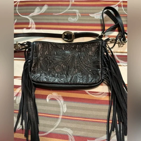 Hip Bag Company Black Leather Fringe Crossbody – Handmade USA - Picture 3 of 10